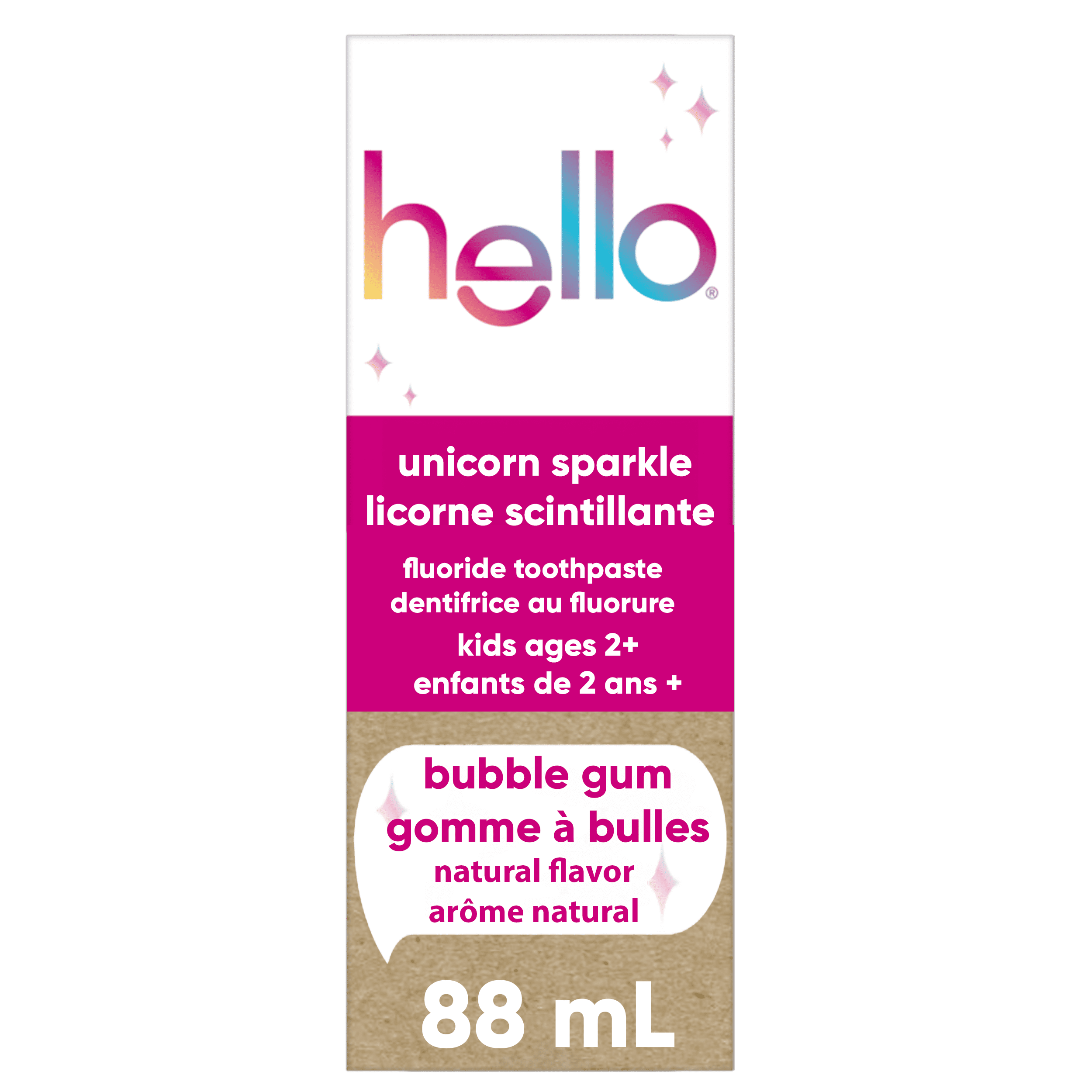 hello Unicorn Sparkle Kids Toothpaste with Fluoride, Bubble Gum, 119 g Tube