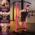 thumbnail image 2 of SOGES Height Adjustable Power Tower Dip Stands Pull up Bar Strength Training for Home Gym, Pink, 2 of 8