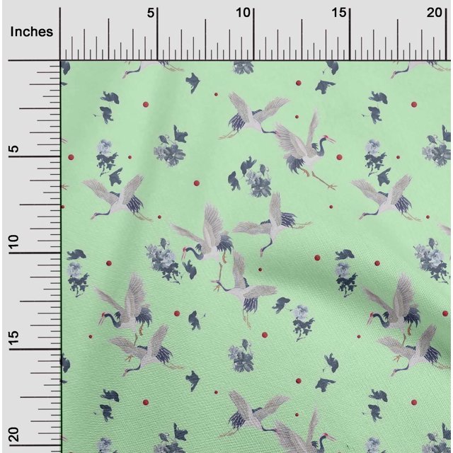 oneOone Polyester Lycra Fabric Dot|Floral & Stork Bird Decor Fabric Printed BTY 56 Inch Wide