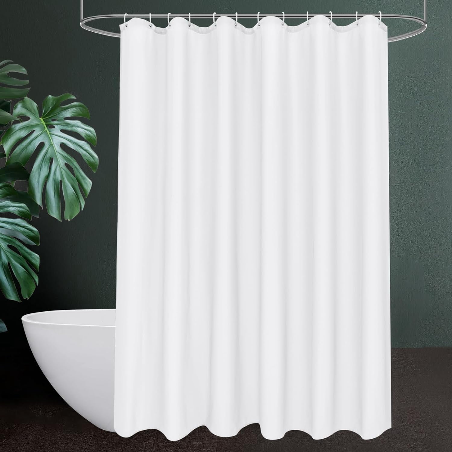 White Fabric Long Shower Curtain Liner 72 x 75 inches with 12 Hooks,Washable Fabric Shower Curtain for Bathroom Water Resistant Shower Liner Hotel Quality Bathroom Curtains