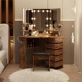 thumbnail image 1 of Yiwa Coiffeuse avec Miroir et Lumière, Coiffeuse avec Barre d'Alimentation et 5 Tiroirs Pivotants, Éclairage 3 Couleurs, Luminosité Réglable, Étagères et Tabouret, Table de Maquillage d'Angle pour Femmes et Filles, 1 of 6