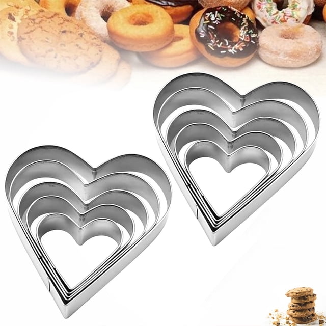 Oleegame 1PC Cookie Mold Cute Cake Tools Heart Shape Cutters Stainless Steel Plastic Cookie Cutter Set Silver