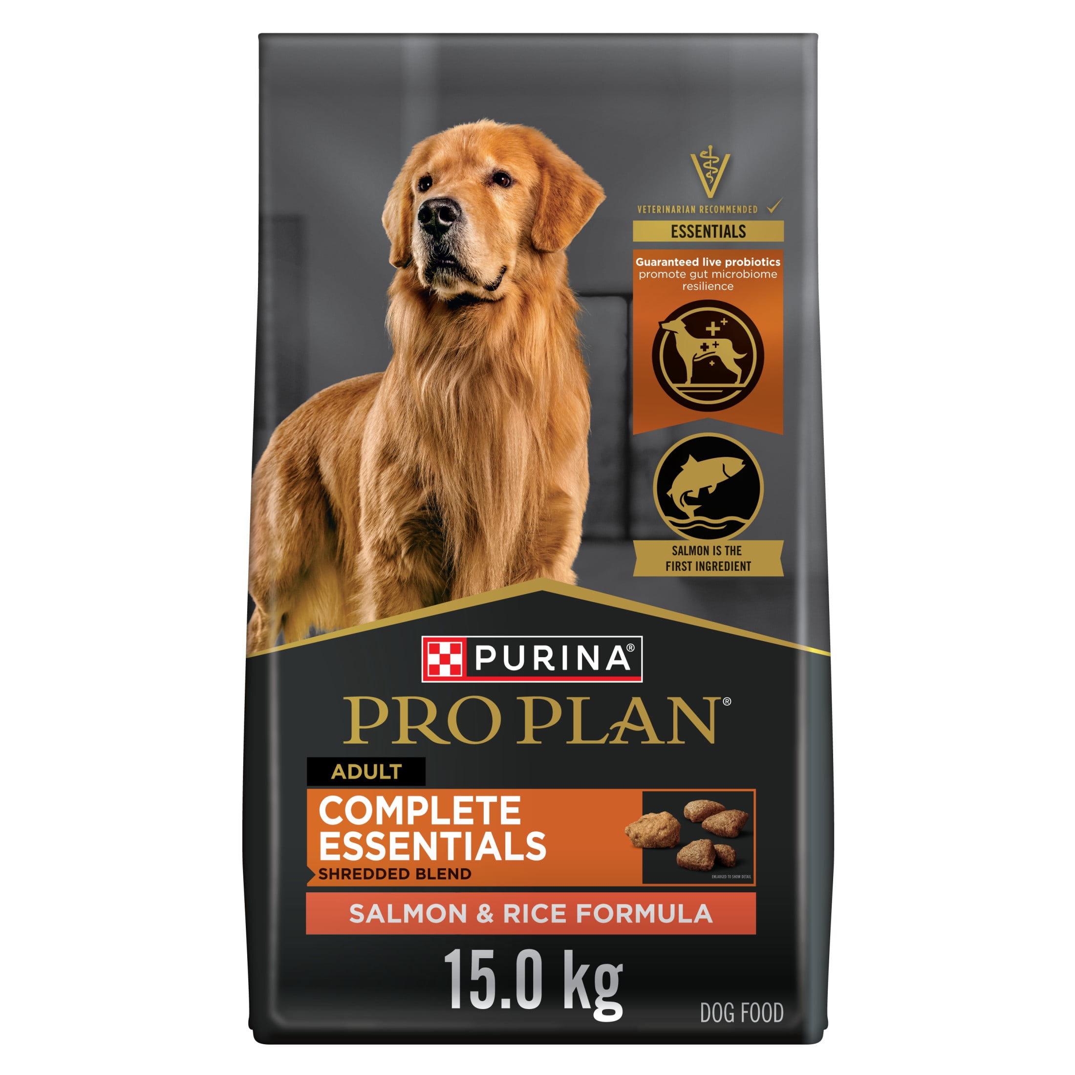 Purina Pro Plan Complete Essentials Bouchées à la viande Saumon et riz, Nourriture Sèche pour Chien, 15 kg