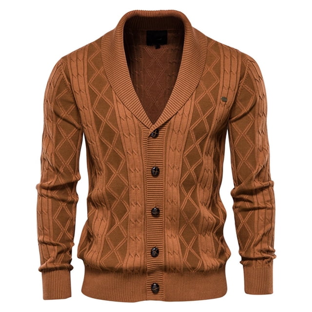 CEHVOM Men's Sweater Cardigan Solid Color Lapel Long-Sleeved Knitted Jacket