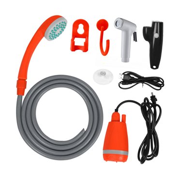 jinwen Douche de Camping Portable Douche de Camp à Main avec Ventouse Douche Extérieure Douche Électrique pour Voyage Plage Nettoyage des Animaux Orange avec Buse