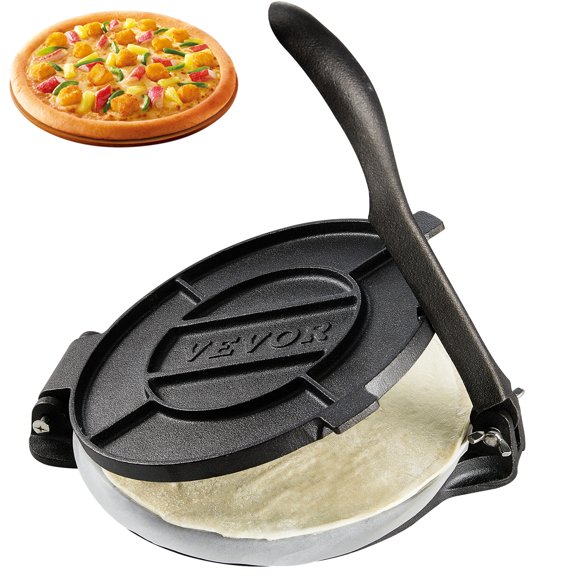 VEVOR Presse à Tortillas, Presse à Tortillas et à Rotis de 8 Pouces, Presse Tortilladora en Fonte Robuste, Presse à Pataconera Pré-Assaisonnée avec 100 Feuilles de Papier Parchemin, Machine à Pâte pour Farine de Tortillas, Tawa, Argent