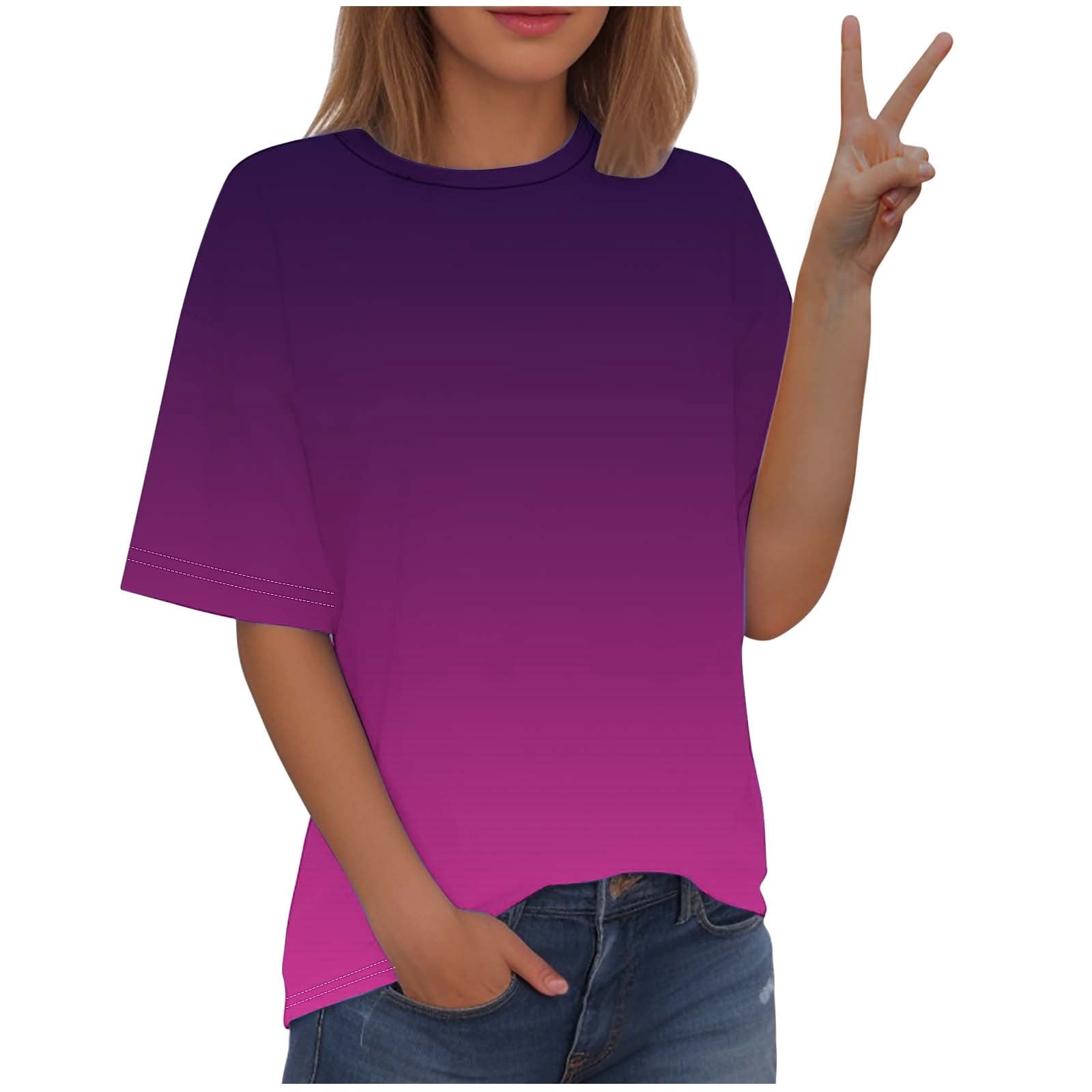 Timegard Plus Size Tops for Women Gradient Color Short Sleeve Round Neck T Shirts Casual Trendy Tunic Blouses