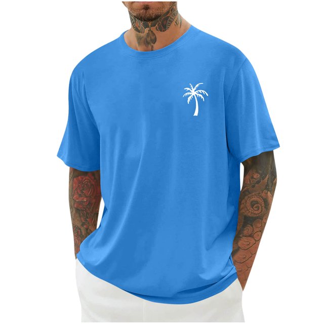 T-shirts pour Hommes Imprimés Palmier Graphiques T-Shirts Décontractés Été Plage Hawaïenne Manches Courtes Col Rond