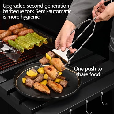 LSLJS Brochettes en Acier Inoxydable pour Barbecue avec Poussoir à Glissement Facile pour Griller Viande Crevettes Poulet et Légumes., Fourchette Bbq