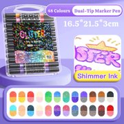 IROINID Markers for Coloring ,Acrylic Paint Markers,Waterproof Quick Dry Paint Pen ,DualTip Glitter Marker Pen Double-sided Glitter Marker Soft Head and Pearl Glitter Powder 10ml