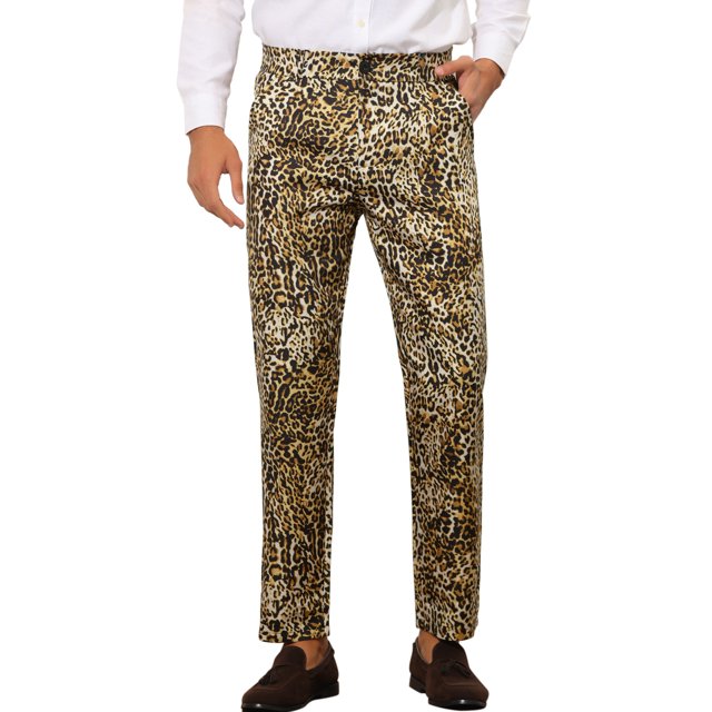 INSPIRE CHIC Printed Pants for Men's Straight Fit Leopard Printed Trousers 34 Khaki