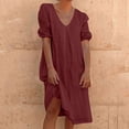 thumbnail image 1 of Liquidation d'Été 2025! Robe pour Femme Grande Taille, Liquidation de Robes d'Été pour Femmes, Combinaison d'Été pour Femme en Coton et Lin à Manches Courtes, Col en V, Manches Courtes, Jupe Longue, 1 of 5