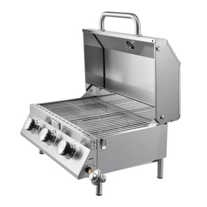 KFFKFF Grill à gaz de table, 3-Burner Grill propane portable en acier inoxydable, avec thermomètre intégré, serrures de voyage, couvercle étanche