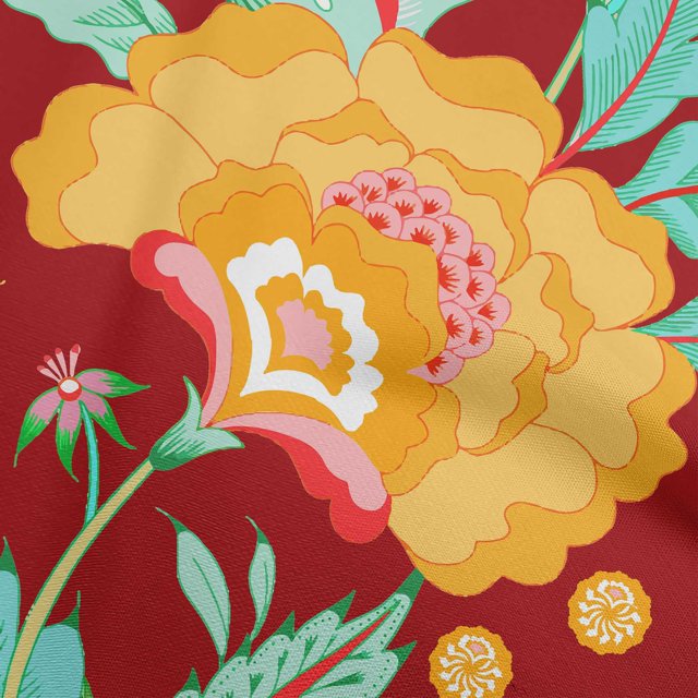 oneOone Tissu Flex Coton Rouge Botanique Floral Matériel de Couture Imprimé Tissu au Mètre 40 Pouces de Large
