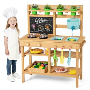 Costway Cuisine pour enfants avec robinet Éviers amovibles Poêles en carton de craie