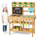 Costway Kids Mud Kitchen with Faucet Removable Sinks Chalkboard Stovetops Rotation Knobs