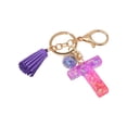 thumbnail image 1 of Hangs Pendant 2 Resin Glittering Letter Keychain with Color Stitching Flowing Design Purple Drop Glue English Character Key Chain, 1 of 5