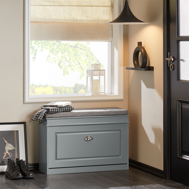 SoBuy FSR82-L-HG, Hallway Shoe Bench Shoe Rack Shoe Cabinet With Flip-Drawer And Seat Cushion