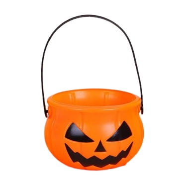 Halloween Trick or Treat Buckets Halloween Pumpkin Buckets Halloween Party Favors Pumpkin Face Candy Basket Plastic Pail Candy Bowl Holder with Handle or Party Decoration (Orange)