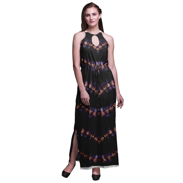 Bimba Tie-Dye Ladies Sleeveless Long Print Maxi Dress with Side Slits Summer Wear-Small