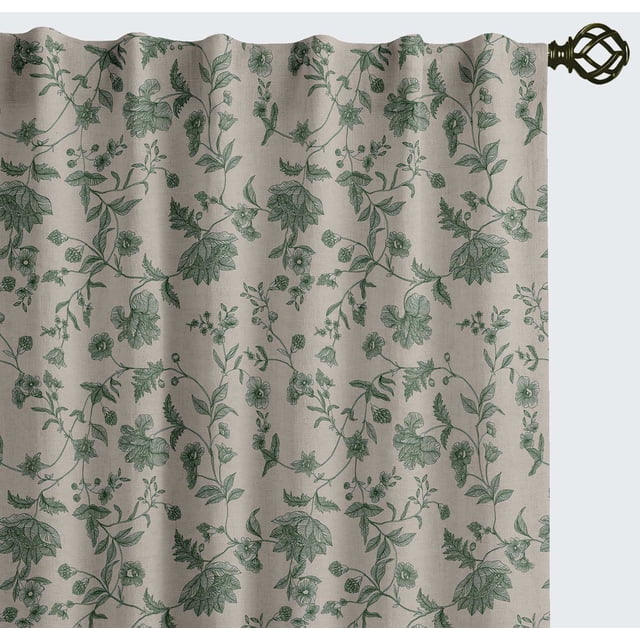 Vargottam Cotton Curtains for Windows - 3-in-1 Rod Pocket/Back Tab Short Window Drapes - Light Filtering Cotton Panels - Set of 2, 52"x63" - Floral Vine Pattern (Green)