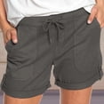 thumbnail image 4 of AherBiu Women's Drawstring High Waisted Button Roll Up Hem Hiking Shorts, Solid Color, 4 of 6