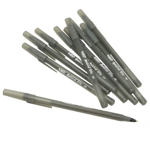 BIC Round Stic Grip Ballpoint Pen, Ballpoint Pen, Medium, Black Ink, 12 Pack