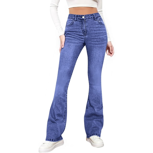 JMYHOAM Jeans for Women Ladies' Elastic Wide Leg High Waist Versatile Loose Straight Leg Jeans