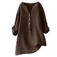 thumbnail image 1 of Timegard Plus Size Tops for Women Cotton Linen V Neck Button Long Sleeve Shirts Blouse Fall Loose, 1 of 6