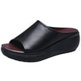 thumbnail image 1 of Penkiiy Womens Platform Peep Toe Mules Wedge Slide Sandals 35 Black, 1 of 7