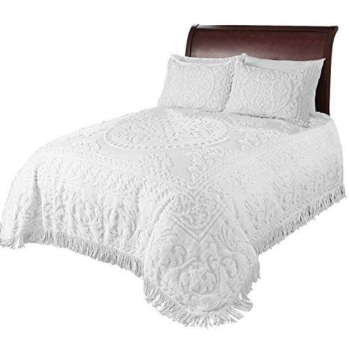 Beatrice Home Fashions Medallion Chenille Bedspread, King, White