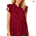 thumbnail image 1 of Chemise Femme à Volants Sans Manches Blouse Imprimée Femme Blouse à Imprimé Floral Haut à Col Claudine, Rouge Vin, m, 1 of 5