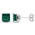 thumbnail image 1 of Miabella Princess-Cut Created Emerald Solitaire Stud Earrings in Sterling Silver, 1 of 3