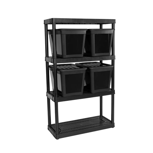 Gracious Living 4 Shelf Ventilated Garage Shelving Kit with 4 Bins & Lids