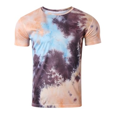 LUOGENLI Male T-shirts for Mens Men's T Shirt Summer Round Neck Short Sleeve Tops Breathable Comfortable Torchbearer Tie Dye Print Mens T-shirts Graphic Tees xxl Tall Summer Clothes Light Purple XL