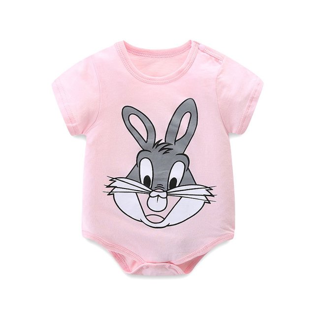 CAROOTU Nouveau-Né Bébé Garçons Filles Combinaison Manches Courtes Dessin Animé Imprimé Col Rond Respirant Rompers pour l'Été