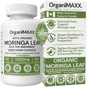 1300mg Organic Moringa Capsules 120 Count HIGHEST POTENCY OrganiMAXX Moringa Leaf Capsules. Supports Gut Health, Liver Detox, Hormone Balance & Antioxidant Health.