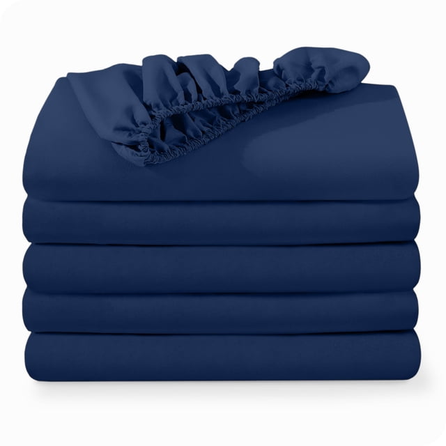 Bare Home 5-Pack Fitted Sheets - Premium 1800 Collection - Ultra-soft - Deep Pocket - Twin, Dark Blue