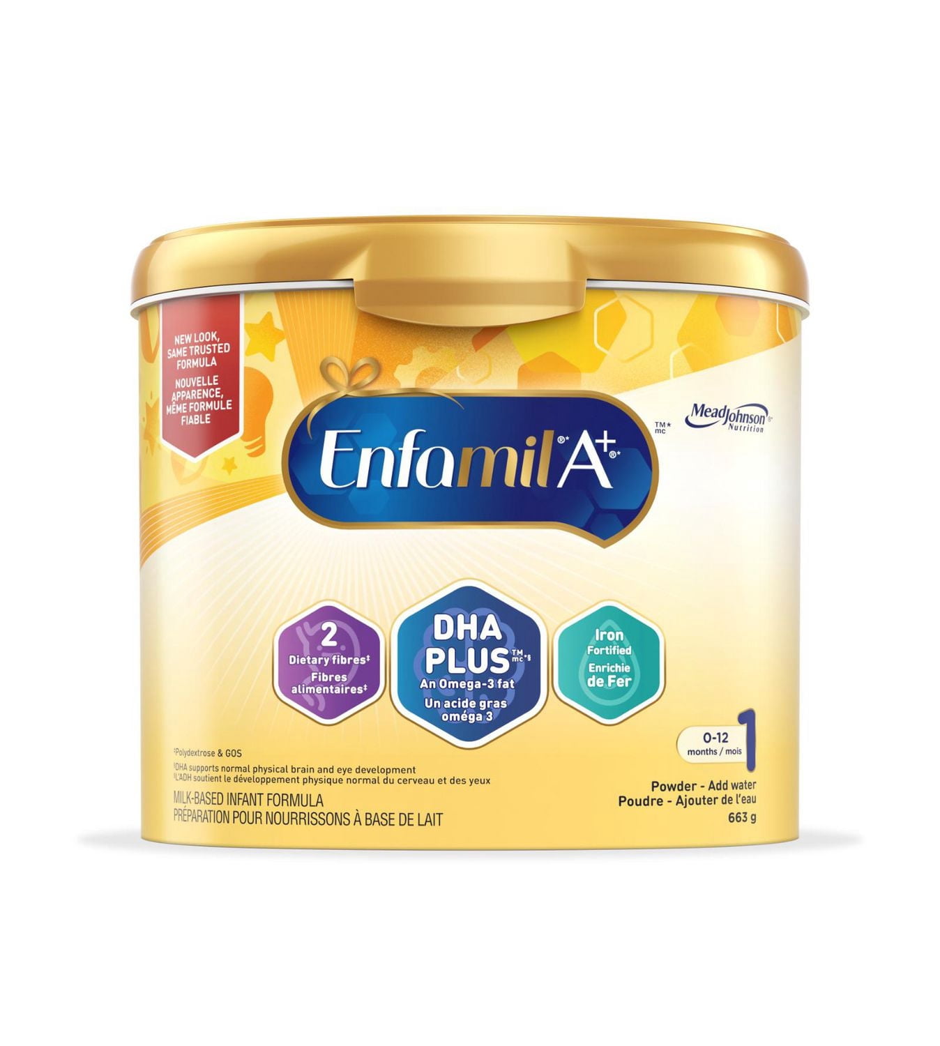 Enfamil A+, Baby Formula, Powder Tub, DHA (a type of Omega-3 fat) to help support brain development, Age 0-12 months, 663g
