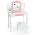 thumbnail image 1 of Gymax Kids Vanity Princess Makeup Dressing Table Chair Set W/ Tri-folding Mirror White, 1 of 10