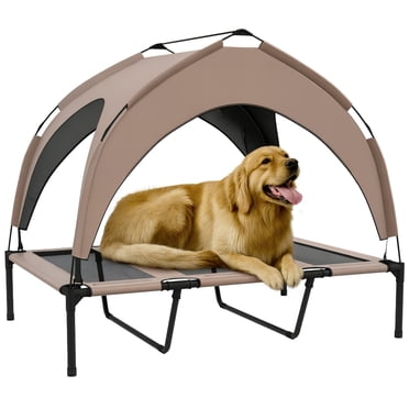 PawHut Elevated Dog Bed Cooling Dog Cot Bed w/ Canopy, for L Coffee