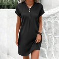 thumbnail image 2 of hotojiny Robes en Coton et Lin pour Femmes 2025 Amples à Boutons Col en V Robe T-Shirt Décontractée Unie à Manches Courtes Roulées Robes Mini de Plage, 2 of 7