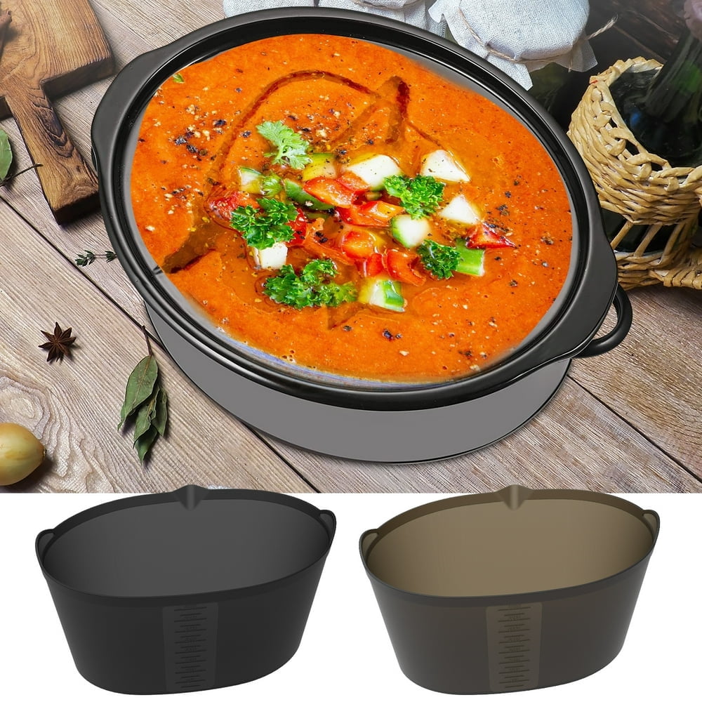 2 Pcs Doublures en Silicone pour Mijoteuse Réutilisables Séparateur pour Mijoteuse pour Casserole de 6-7 QT Noir+gris