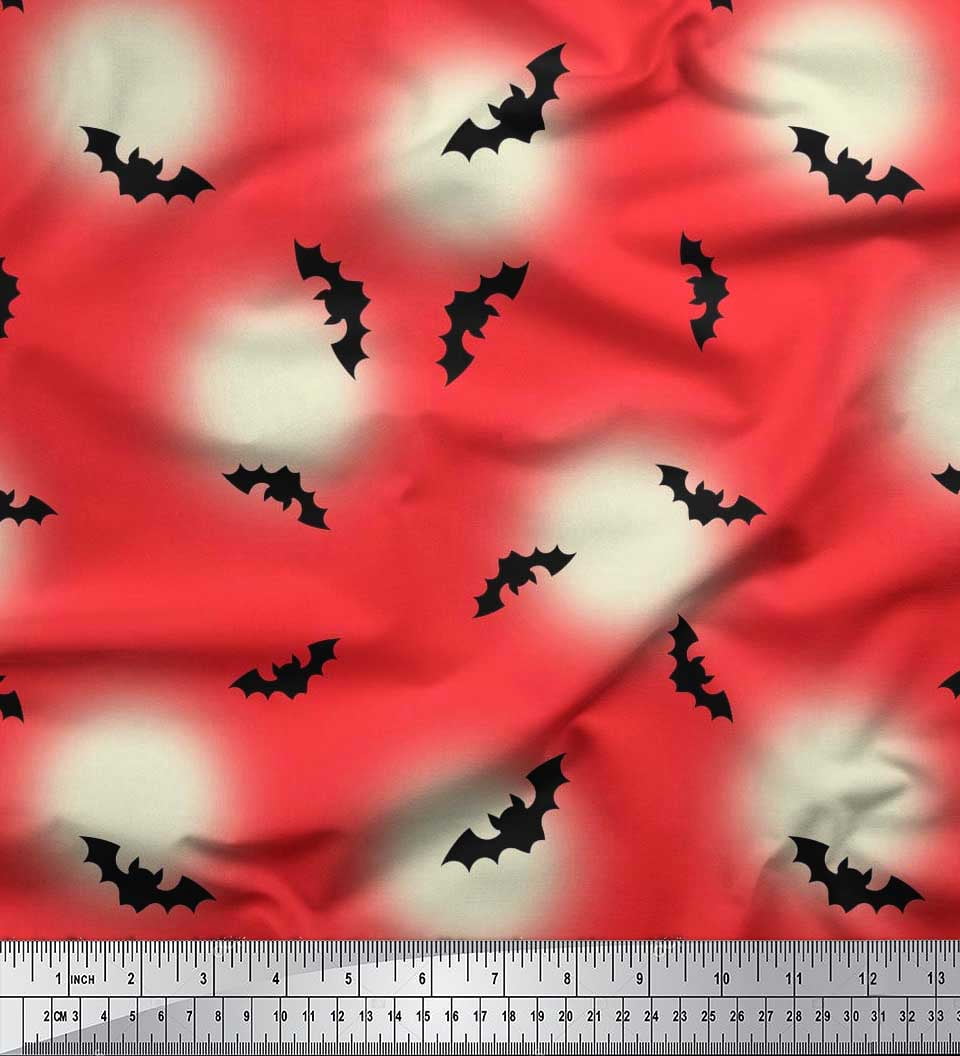 Soimoi Poly Georgette Fabric Moon & Bat Halloween Decor Fabric Printed Yard 52 Inch Wide
