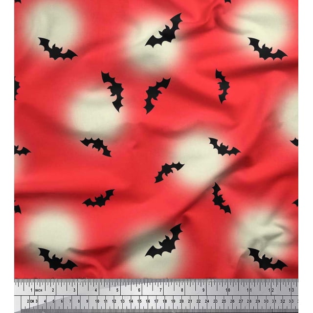 Soimoi Georgette Viscose Fabric Moon & Bat Halloween Fabric Prints by Yard 42 Inch Wide