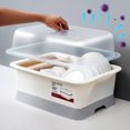 thumbnail image 2 of Dish Drying Rack and Drain Board with Lid Cover, Minimalist Dustproof Space Saving, Kitchen Plate Cup Dish Drying Rack Tray Cutlery Dish Drainer [L], 2 of 5