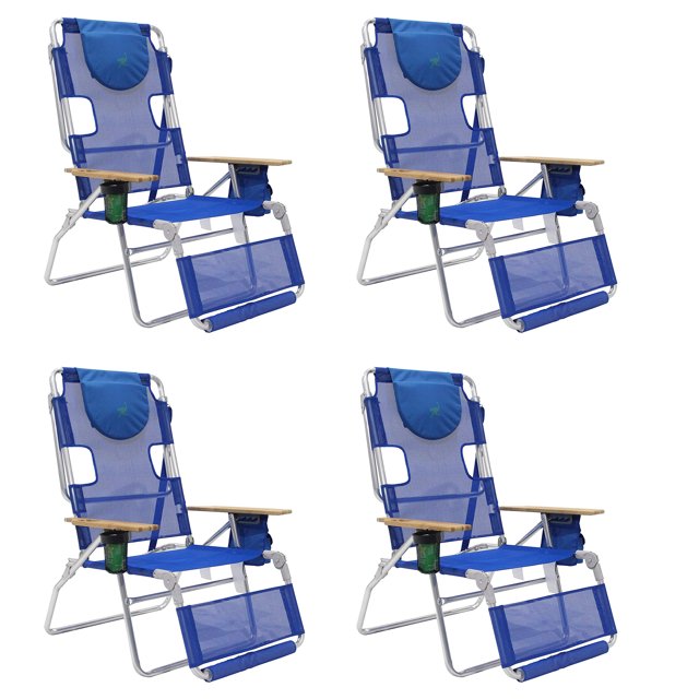 Ostrich Chaise Longue Extérieure 3-en-1 Inclinable 16 Pouces de Hauteur, Bleue (Lot de 4)