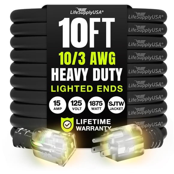 Rallonge de 10 Pi pour Extérieur/intérieur, Calibre 10/3, Ultra Robuste, 3 Broches, SJTW, Étanche, Flexible, Résistante au Froid, Longue, 15 A 125 V 1