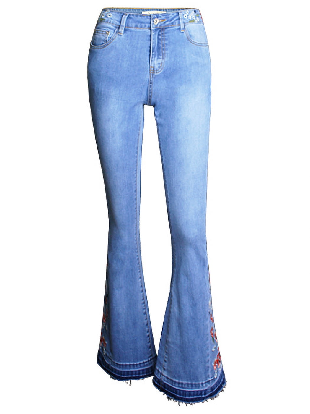 Jean Classique Rétro Taille Haute Long en Denim à Pattes d'Éléphant