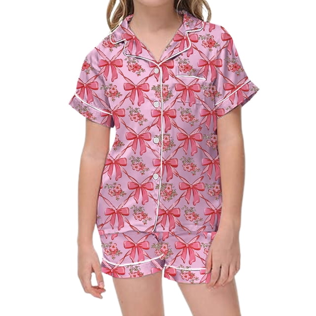 Satin Pajama Set for Girls Comfortable Two Piece Loungewear with Classic Button Down Design and Soft Short Sleeves